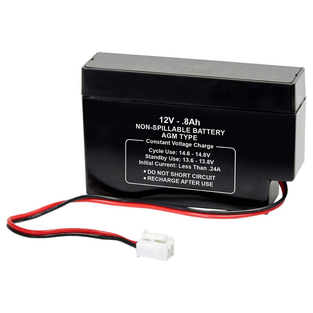 GRAINGER APPROVED 2UKG8 Battery,12VDC,800mAh,2 Pin Wire Leads 2UKG8