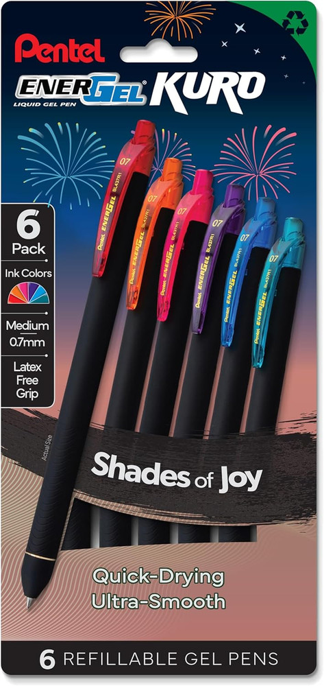 Pentel EnerGel Kuro Shades of Joy, Retractable Liquid Gel Pen, Assorted Ink Colo