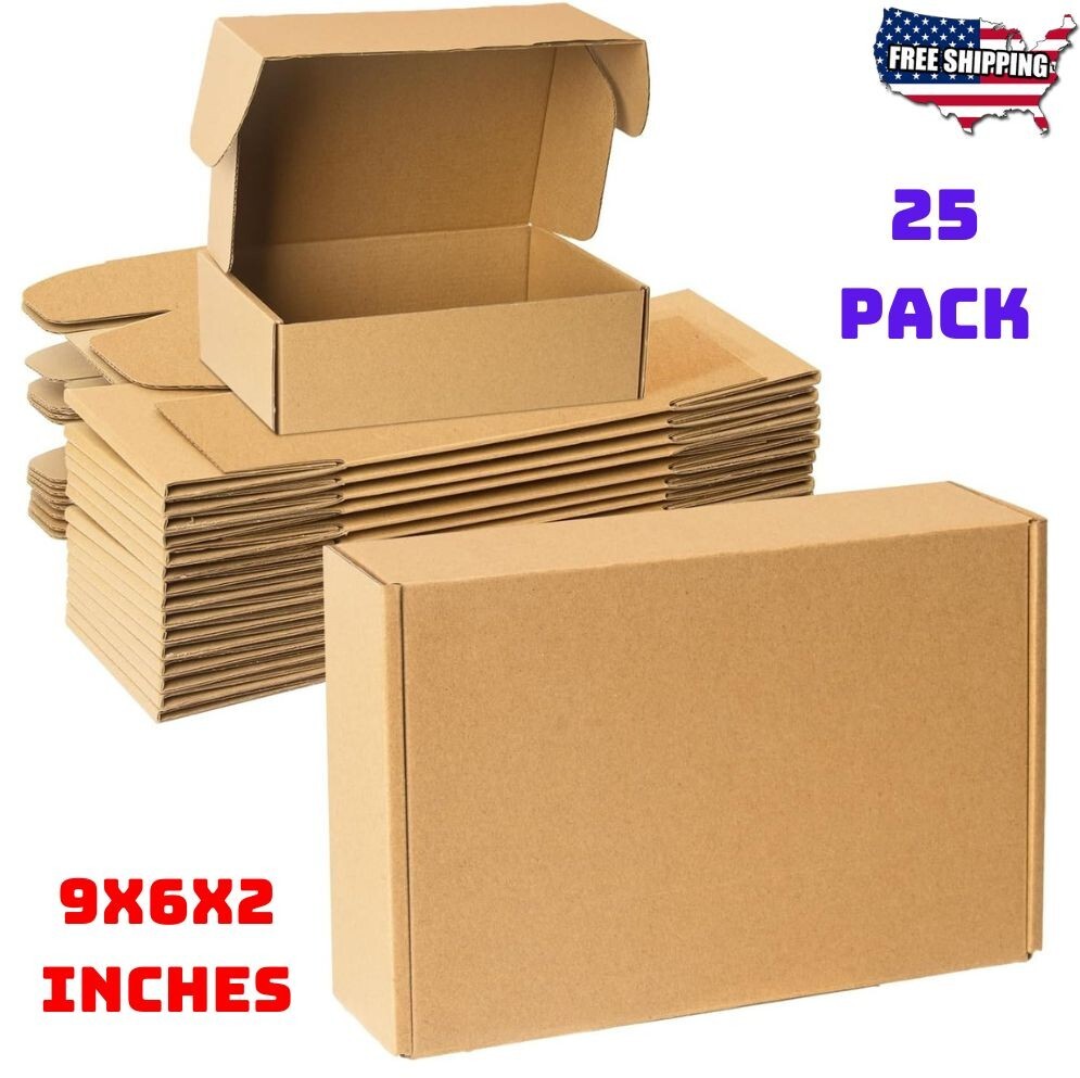 Shipping Boxes 9x6x2 inches Set of 25, Small Boxes Brown Cardboard Corrugated