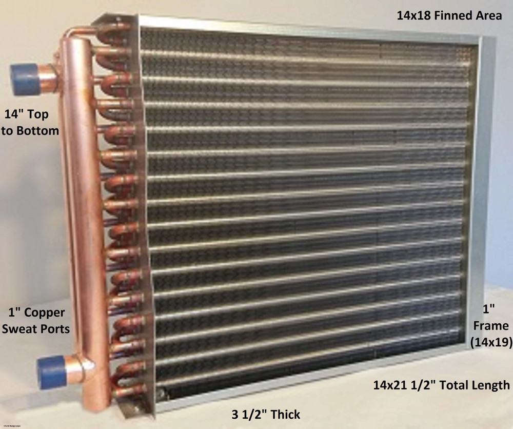 14×18 Water to Air Heat Exchanger~~1″ Copper Ports w/ EZ Install Front Flange