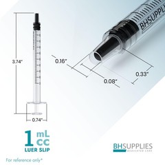 BH Supplies 1mL Luer Slip Tip Syringes (No 100 Count (Pack of 1), Clear