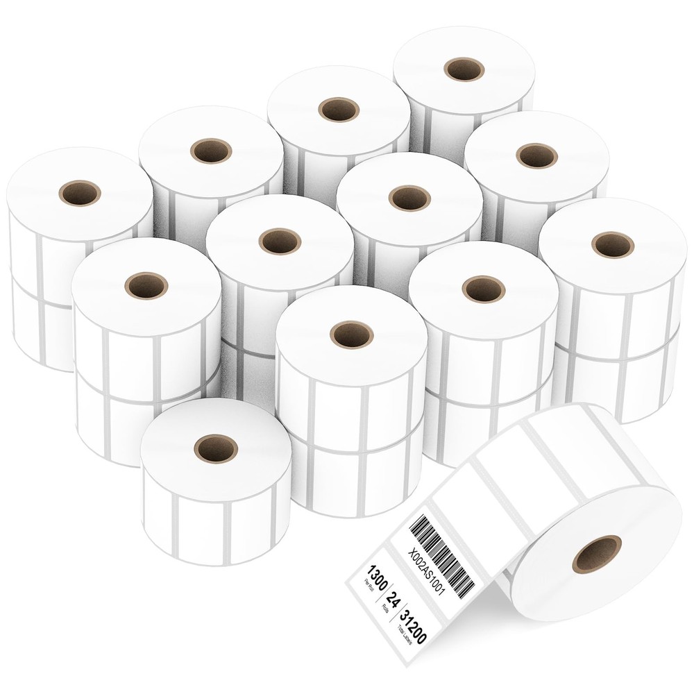 Direct Thermal Labels 2×1″ for Barcodes & Shipping – 24 Rolls, 1300 Labels/Roll
