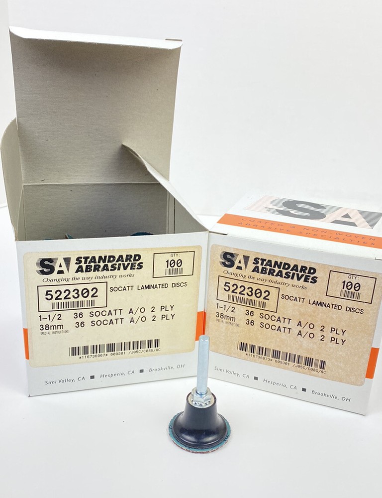 2 Boxes of 100 1 1/2” 36 Grit Quick Change T2 Sanding Disc AO W Holder (OS5)