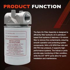 10 Micron Hydraulic Oil Filter Assembly, Spin-On Design, Return Line Filter with
