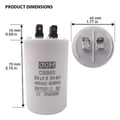 25UF 450VAC Motor Run Capacitor 450V AC CBB60 25 UF Round White 50/60HZ Cap