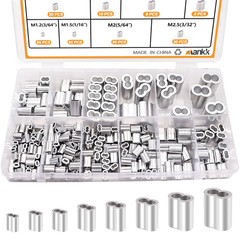 320 Pcs Aluminum Crimping Loop Sleeve 8 Sizes Wire Rope Sleeves Ferrules Kit