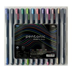 Pentonic Multicolor Gel Pen With Hard Box Case – Black Body, 12 Pcs Set