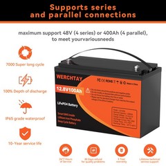 12V 100Ah LiFePO4 Lithium Battery BMS Deep Cycle for RV Marine Solar Off-grid