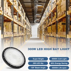 8 Pack 300W UFO Led High Bay Light Warehouse Factory Commercial Industrial 6000K