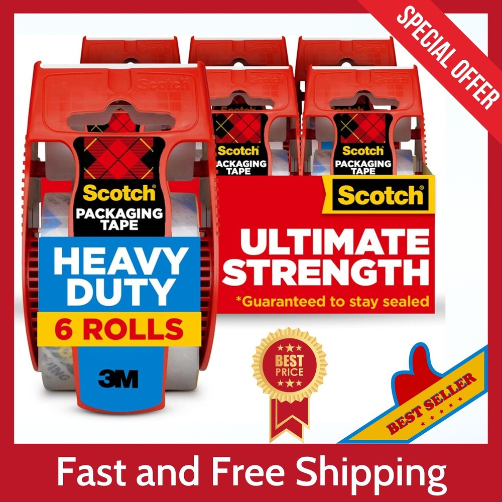 Scotch Heavy Duty Shipping Tape 1.88″ x 22.2 Yd, 6 Rolls with Dispensers, NEW!..