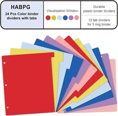 12 Tab Dividers for 3 Ring Binder,24 Pcs Multicolor 3 Ring Binder Dividers