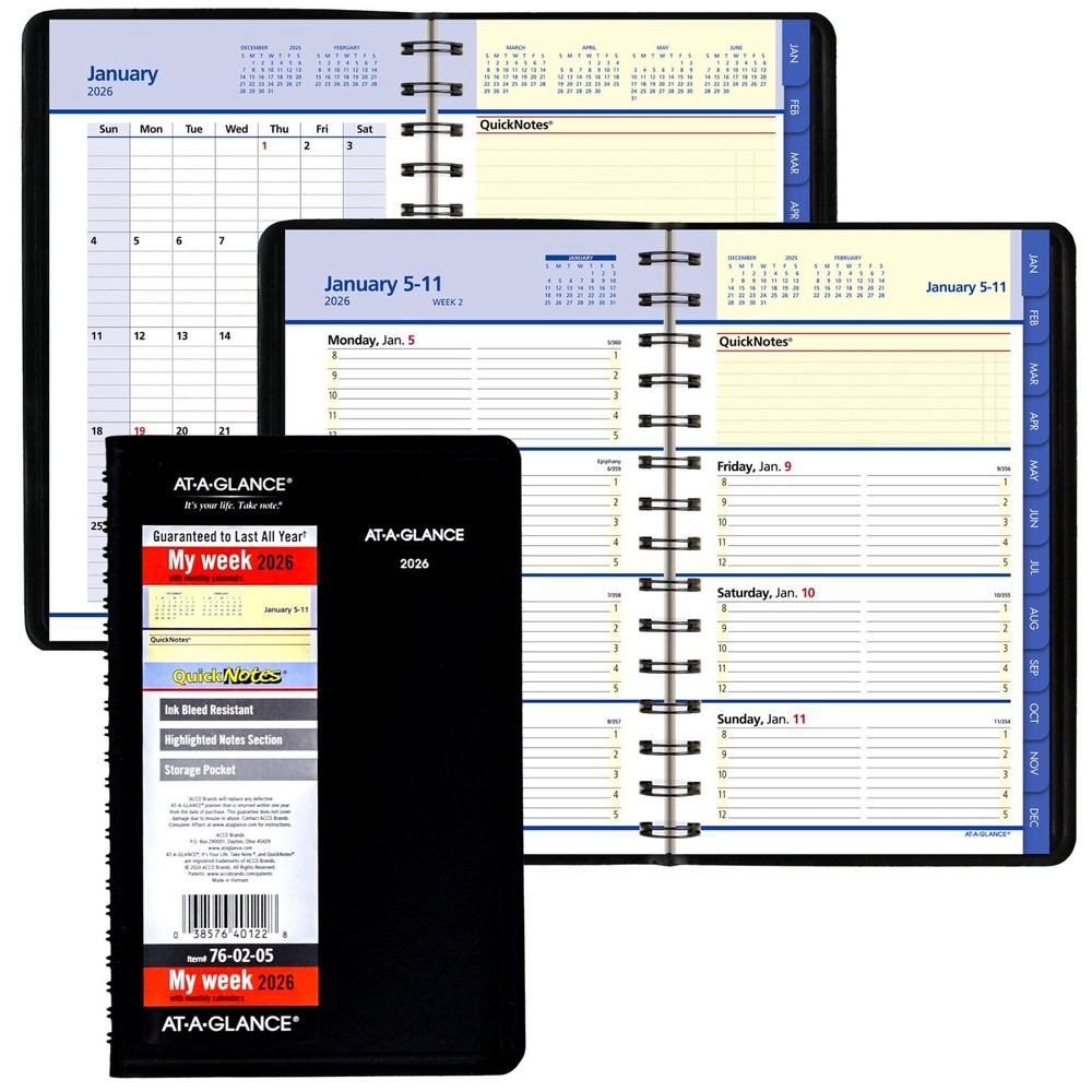 2026 At-A-Glance QuickNotes 76-02-05 Weekly Monthly Appointment Book, 5 x 8″