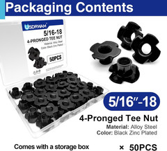 50 Pack 5/16″-18 T Nuts for Wood, Black Carbon Steel 4-Prong Tee Nuts for Fur…