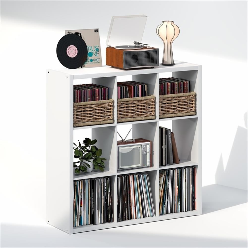 Pemberly Row 9-Cube Media Storage Organizer in Engineered Wood White