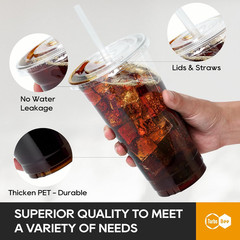 25 Sets 32 OZ Clear Plastic Cups with Lids and Straws, Disposable To Go Iced cof