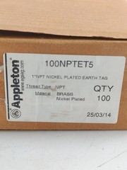 NEW BOX OF 100 pcs. 1″ NPT NICKEL PLATED BRASS EARTH TAG, 100NPTET5