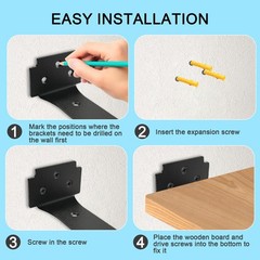 Floating Shelf Brackets,4 Pack Heavy Duty L Brackets for Shelves, 8 Inch Blac…
