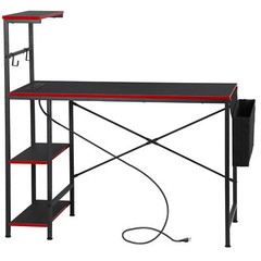 44″ Gaming Desk with LED Lights Computer Desk with 4 Tier Storage Shelves & Hook