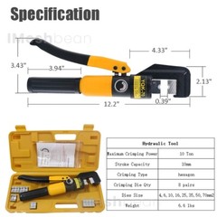 US 10T Hydraulic Crimper Wire Battery Cable Lug Terminal Crimping Tool w/8 Dies