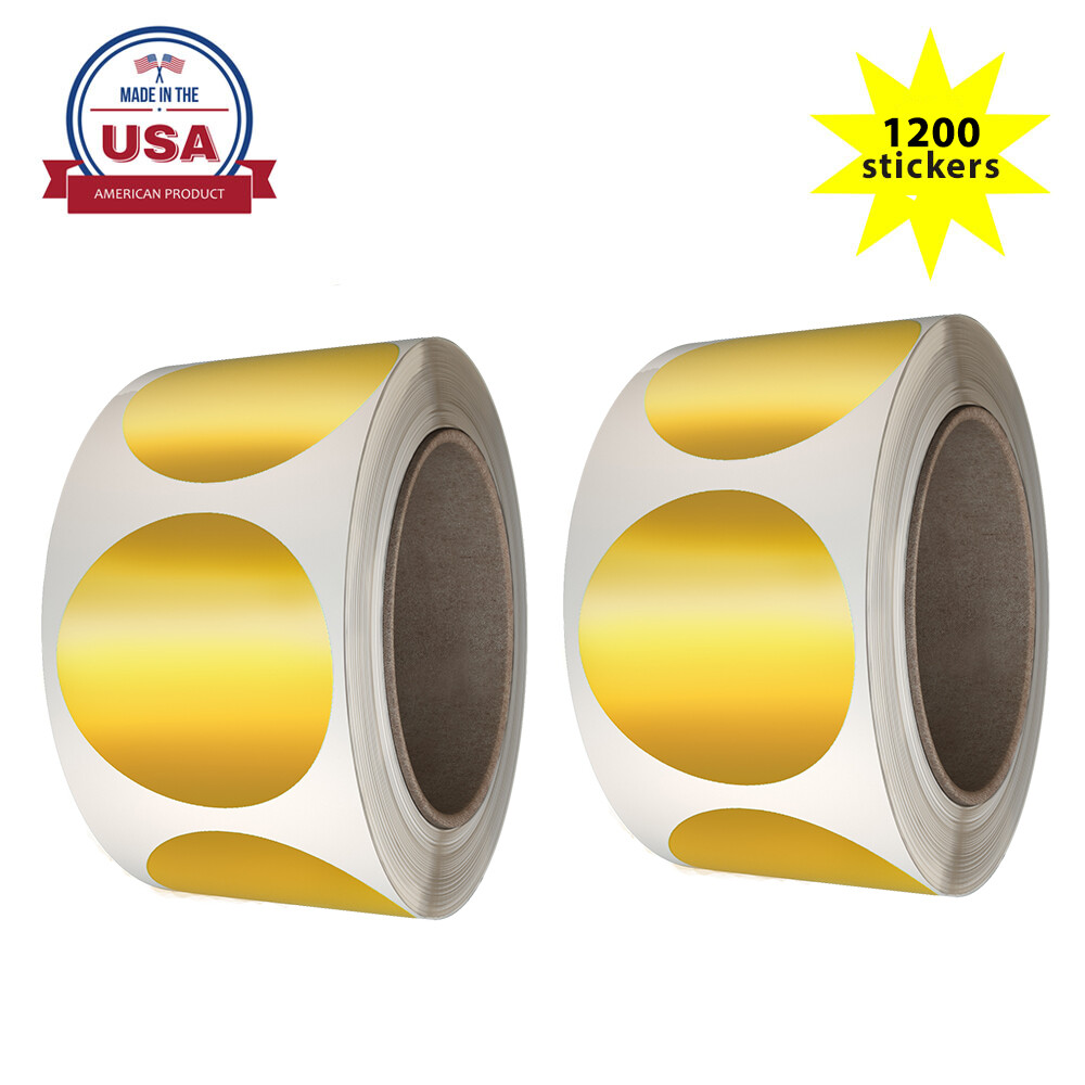 Royal Green 2 Inch Gold Large Round Dot Stickers 50mm (5cm) 1200 Pack on Rolls