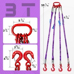 Four Leg Bridle Web Sling 5ft 6600lbs Lifting Slings with G80 Grab Hooks