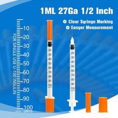 Lab Syringe 1ml 27G 1/2 Inch Plastic Dispensers 100 Pack Individually Sealed