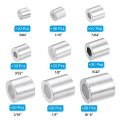 220 x Aluminum Crimping Wire Rope Stop Sleeve 9 Sizes Round Ferrule