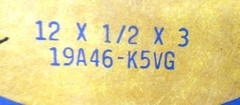 NORTON GRINDING WHEEL 19A46-K5VG, 12 X 1/2 X 3, 2070 RPM