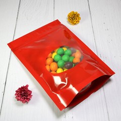Smell Proof Glossy Red Stand-Up Zip Seal Pouch w/ Window in Many QTY (6.3×8.7″)