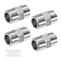 4-Pack 304 Stainless Steel 3/4″ NPT Male x 3/4″ NPT Male Hex Nipple Pipe Fitting