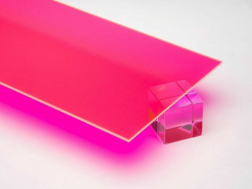 1/4″ (6mm) Pink Fluorescent Acrylic 12″x12″ Cast Plexiglass Sheet AZM Displays