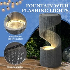 31.9″ S-Shaped Water Fountain LED Lights Cascading Indoor Outdoor Floor Standing