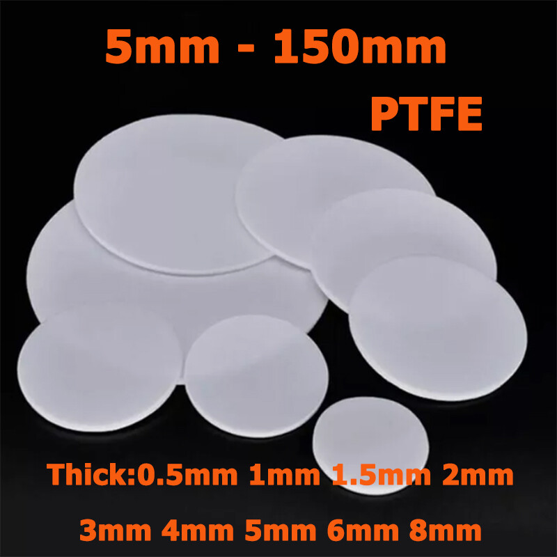 Dia 5mm-150mm PTFE Solid Disc Round Pads Gasket Thick 0.5/1/1.5/2/3/4/5/6/8mm