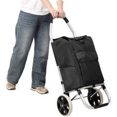 Foldable Black Shopping Trolley with WheelsWaterproof Removable Oxford Cloth Bag