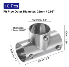 7 Pcs 3-Way Pipe Fitting Connector, Fit 1 Inch(25mm) OD Pipe Stainless Steel Str