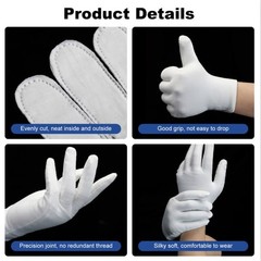 3 Pairs White Cotton Gloves For Dry Hands Sleeping Premium Cotton Gloves