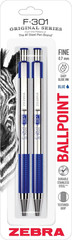 Zebra Pen F-301 Ballpoint Blue Ink Fine Point 0.7Mm Pen, Easy-Glide Ink, Stainle