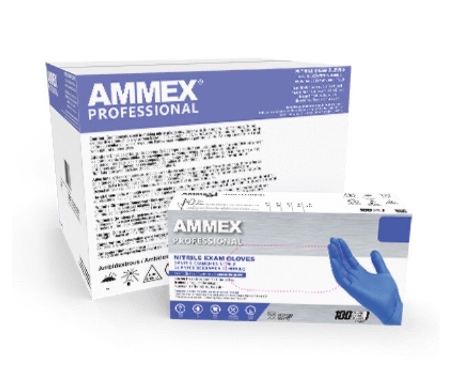 AMMEX Professional Cerulean Blue Nitrile Exam Gloves – Case of 1000/10 Boxes 3ml
