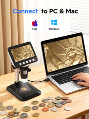 Coin Microscope, 4.3″ LCD USB Digital Microscope 1000X Coin Magnifier with 8 Adj