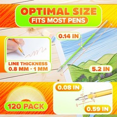 120 Pcs Assorted Glitter Gel Pen Refills 120 Count (Pack of 1), Colors May