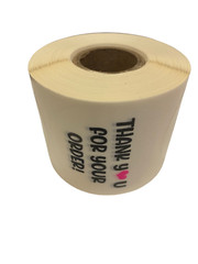 Thank You for your order Stickers | Clear Labels w/ Pink Heart | 500 per roll