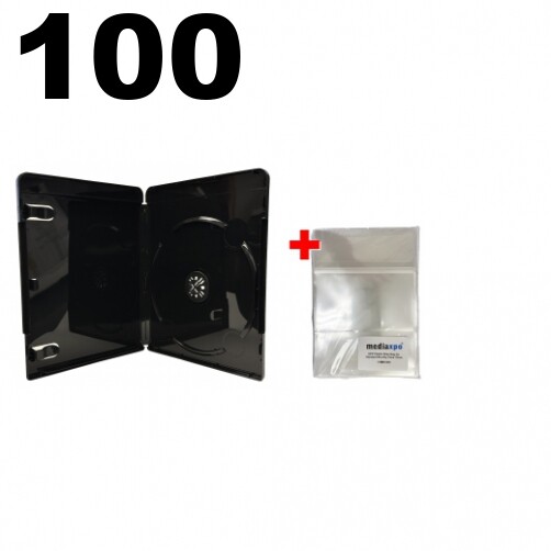 100 PREMIUM GLOSSY Black Blu-Ray Single DVD Cases 12MM & 100 OPP Bags