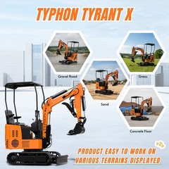 Free Ship TYPHON TYRANT X 1Ton Mini Excavator USA 13.5HP include 12 Attachments
