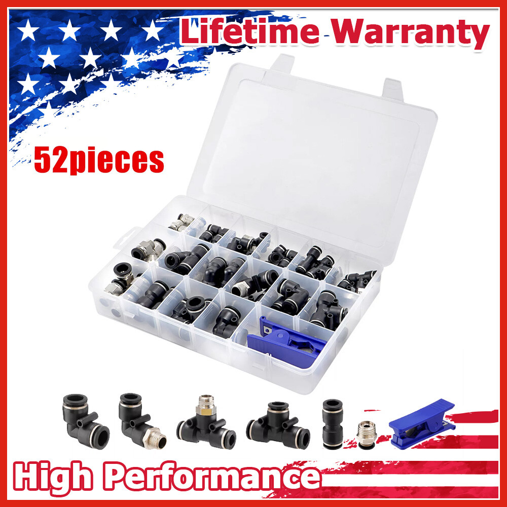 52 Pcs Quick Connect Air Hose Fitting Kit 1/4″ 3/8″ 1/2″ Push to Connect Air Fit