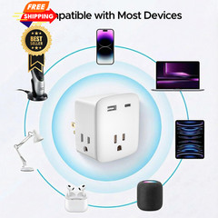 Cruise Ship Approved Outlet Extender, Non Surge Protector Power Strip White