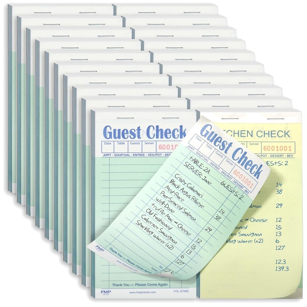Server Guest Check Book Set – 1000 Sheets, 2 Part Carbonless