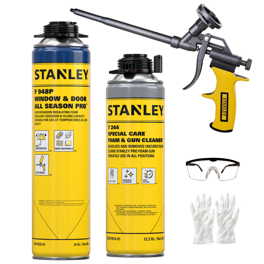 Stanley F948 All Seasons Pro Gap Filler Gun Foam 24oz, 1 Pack -Gun Included Set