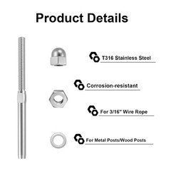 T316 Stainless Steel Swage Threaded Tensioner End Fittings 3/16″ Cable Railing
