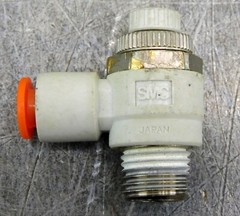 Lot of Thirteen (13) SMC AS2201F Flow Control Valve 1/4″ DIA 1/4″ NPT 90° Elbow