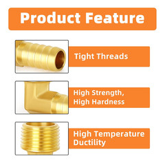2 Pieces Brass Hose Barb Reducer 90 Degree Elbow 1/2 Inch NPT to 1/2 Inch Barb H